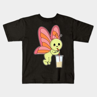 Butterfly at Drinking with Drinking straw & Drink Kids T-Shirt